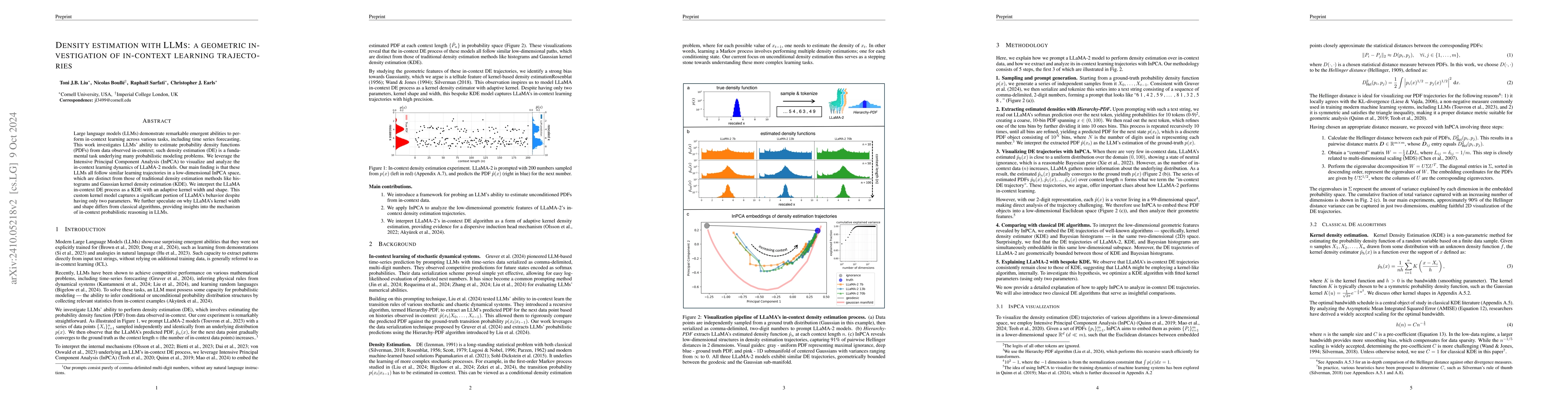 Thumbnail for Density estimation with LLMs: a geometric investigation of in-context
  learning trajectories