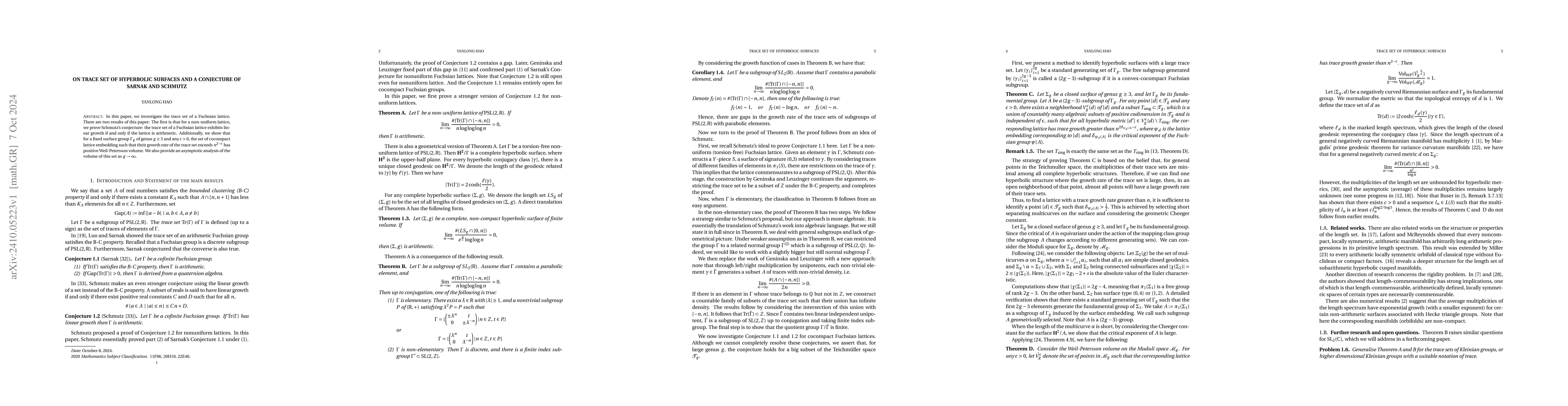 Thumbnail for On trace set of hyperbolic surfaces and a conjecture of Sarnak and
  Schmutz