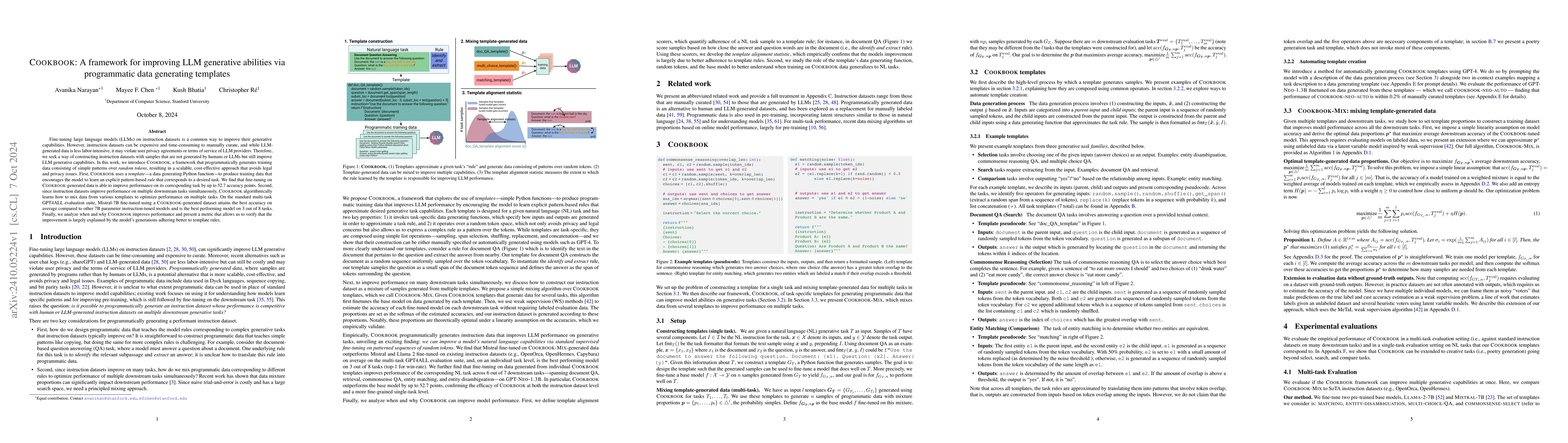 Thumbnail for Cookbook: A framework for improving LLM generative abilities via
  programmatic data generating templates