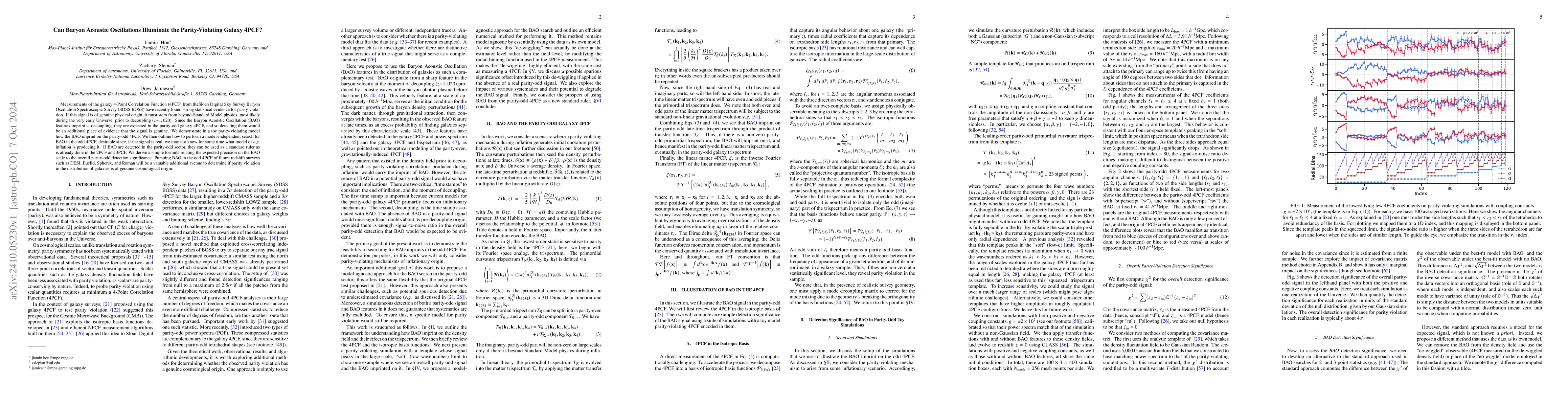 Thumbnail for Can Baryon Acoustic Oscillations Illuminate the Parity-Violating Galaxy
  4PCF?