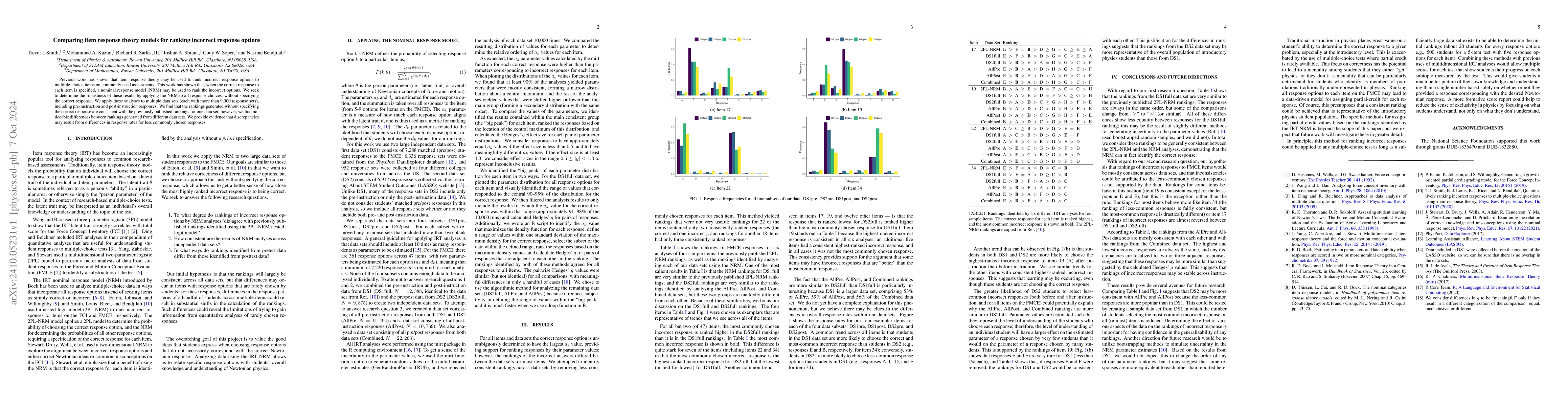 Thumbnail for Comparing item response theory models for ranking incorrect response
  options