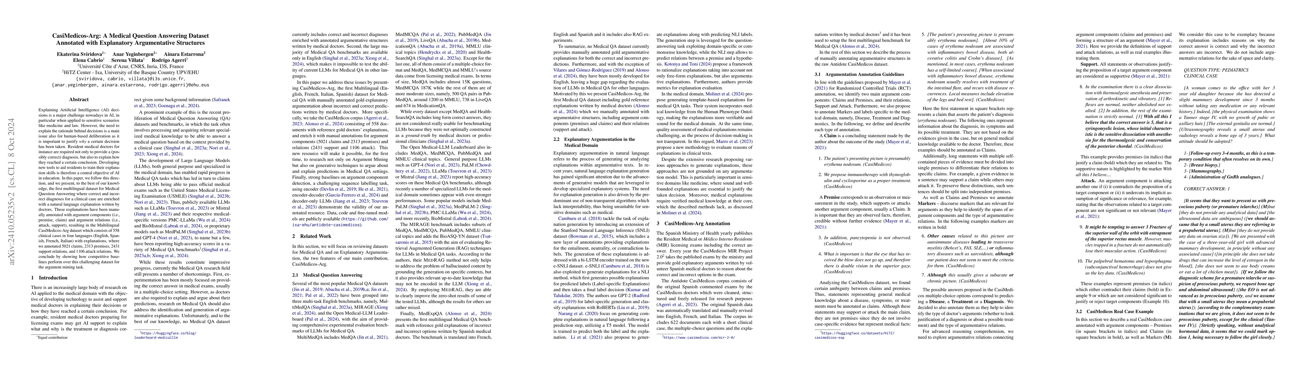 Thumbnail for CasiMedicos-Arg: A Medical Question Answering Dataset Annotated with
  Explanatory Argumentative Structures