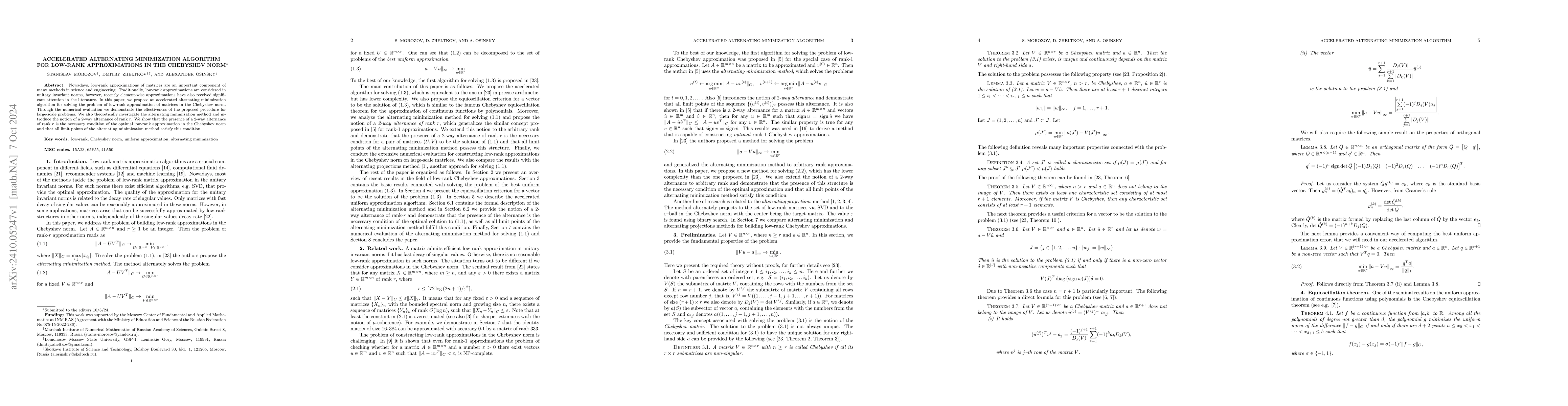 Thumbnail for Accelerated alternating minimization algorithm for low-rank
  approximations in the Chebyshev norm