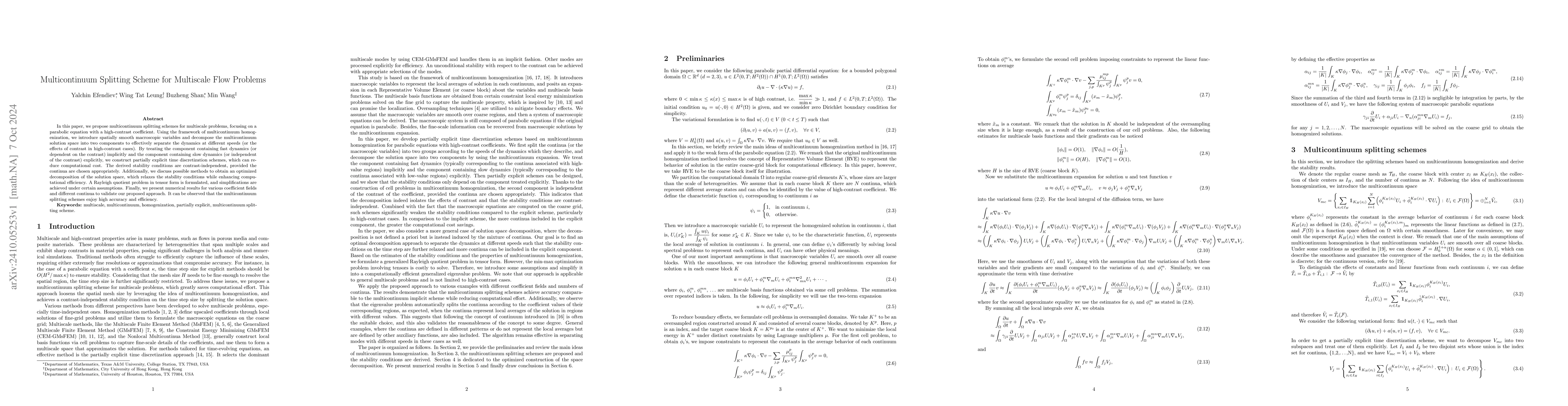 Thumbnail for Multicontinuum splitting scheme for multiscale flow problems