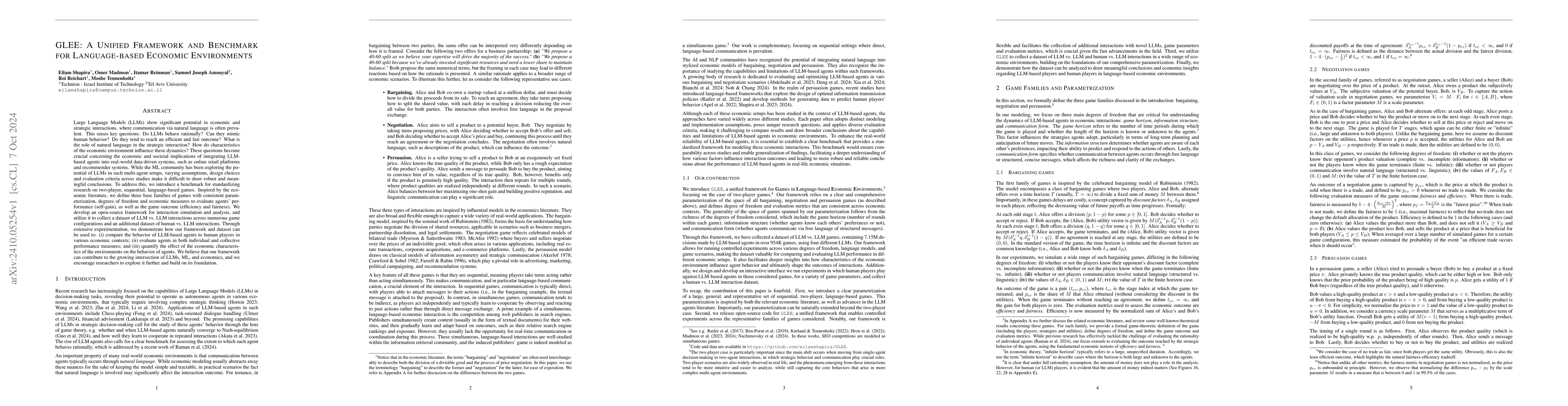 Thumbnail for GLEE: A Unified Framework and Benchmark for Language-based Economic
  Environments