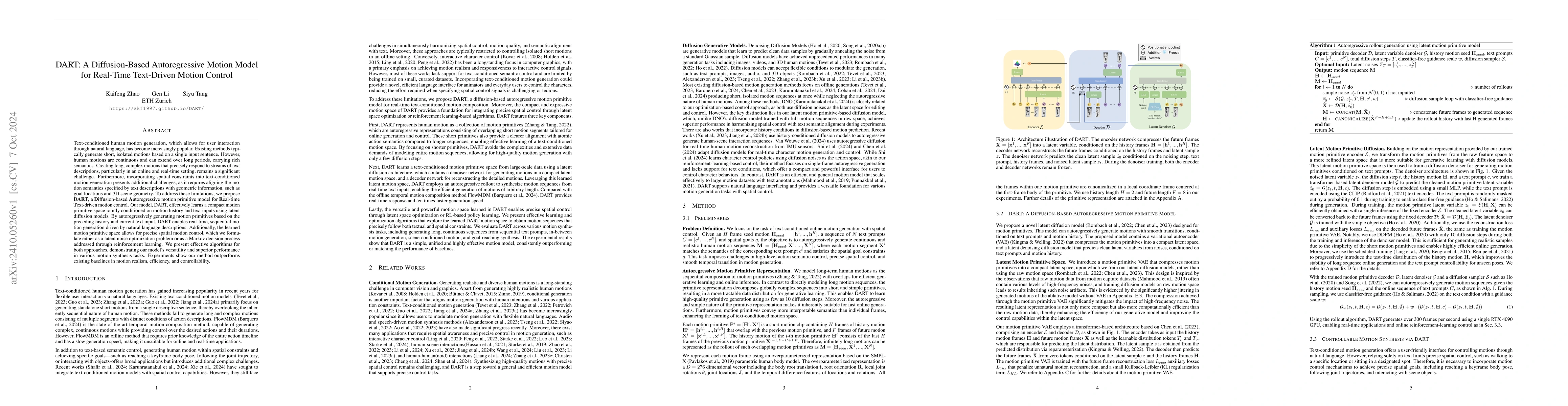 Thumbnail for DART: A Diffusion-Based Autoregressive Motion Model for Real-Time
  Text-Driven Motion Control