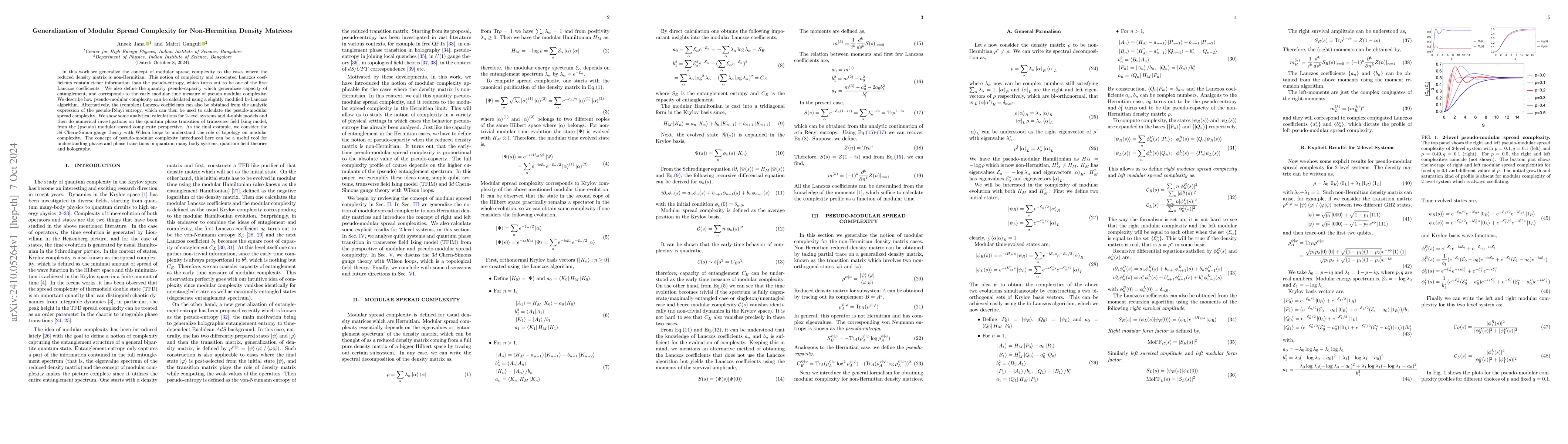 Thumbnail for Generalization of Modular Spread Complexity for Non-Hermitian Density
  Matrices