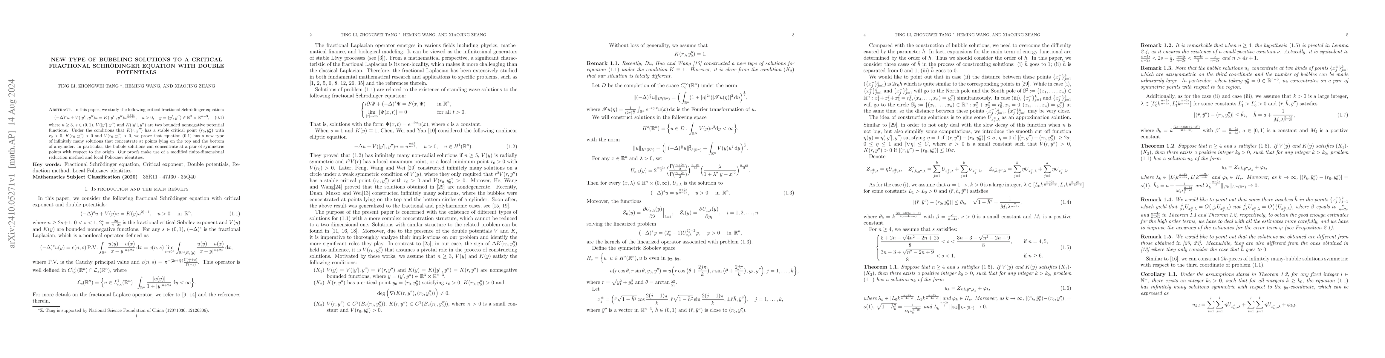 Thumbnail for New type of bubbling solutions to a critical fractional Schrödinger
  equation with double potentials