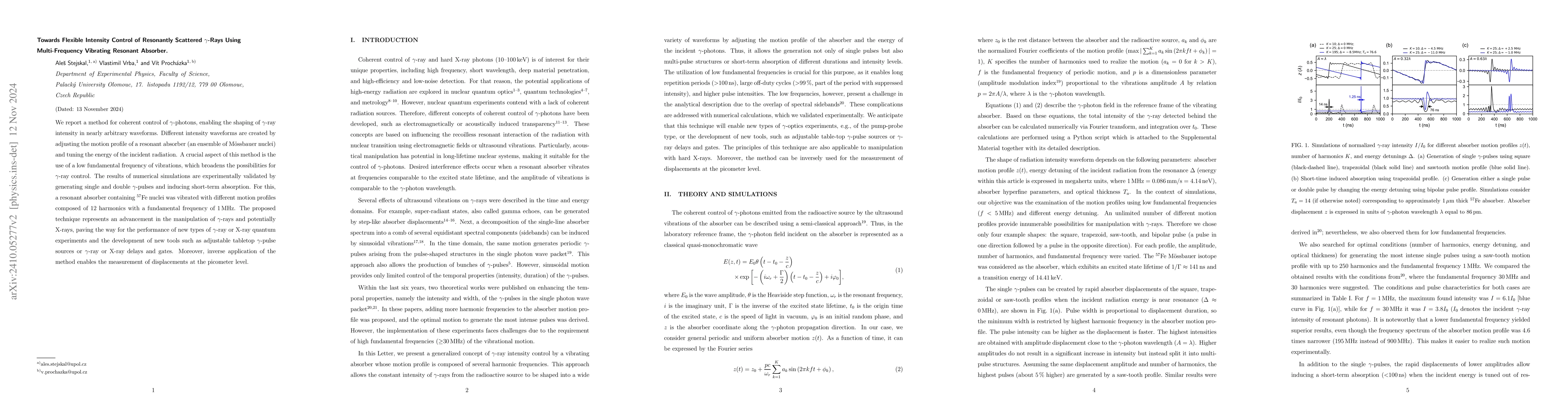 Thumbnail for Towards Flexible Intensity Control of Resonantly Scattered $γ$-Rays
  Using Multi-Frequency Vibrating Resonant Absorber