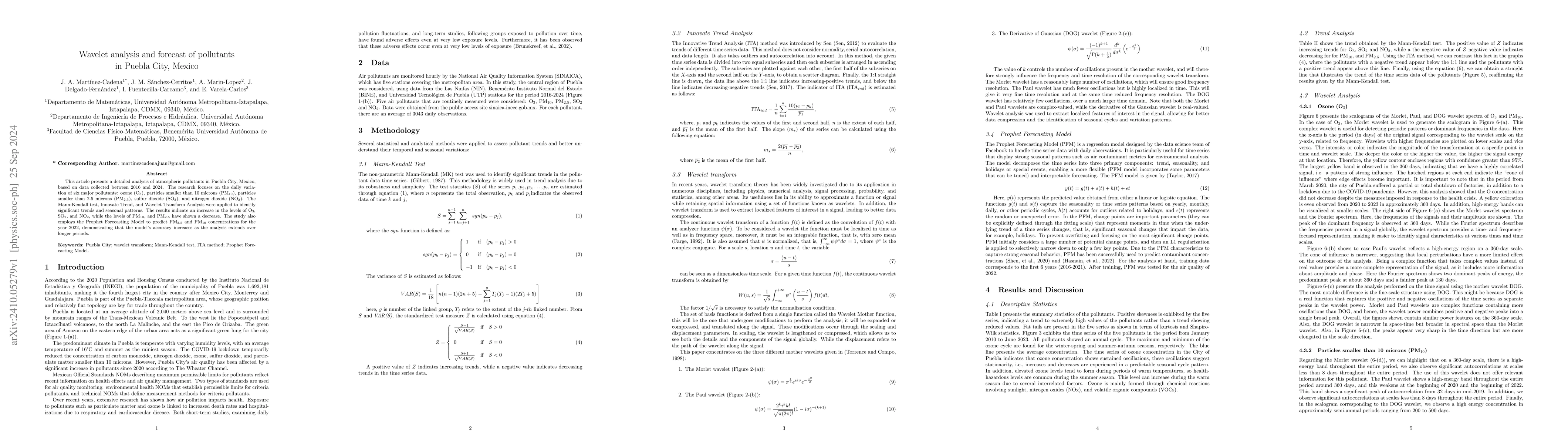 Thumbnail for Wavelet analysis and forecast of pollutants in Puebla City, Mexico