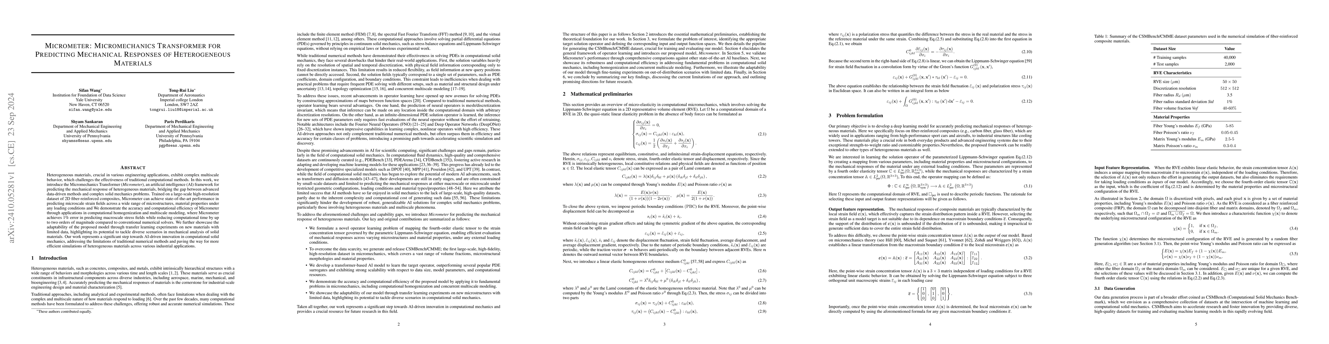 Thumbnail for Micrometer: Micromechanics Transformer for Predicting Mechanical
  Responses of Heterogeneous Materials