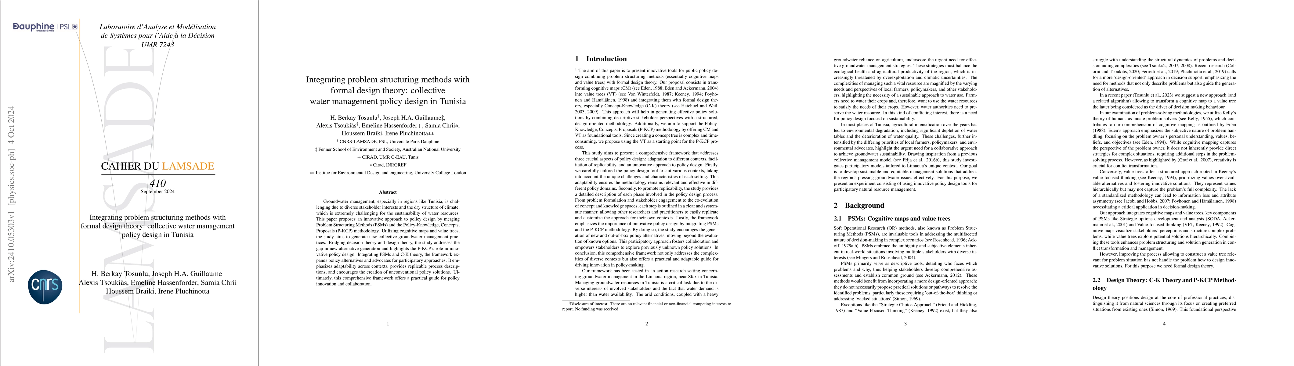 Thumbnail for Integrating problem structuring methods with formal design theory:
  collective water management policy design in Tunisia
