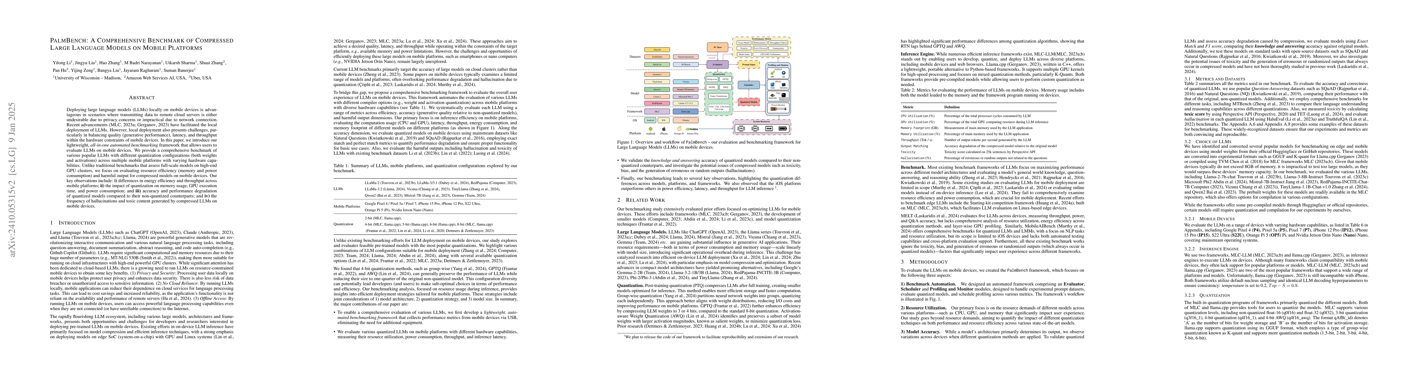 Thumbnail for PalmBench: A Comprehensive Benchmark of Compressed Large Language Models
  on Mobile Platforms