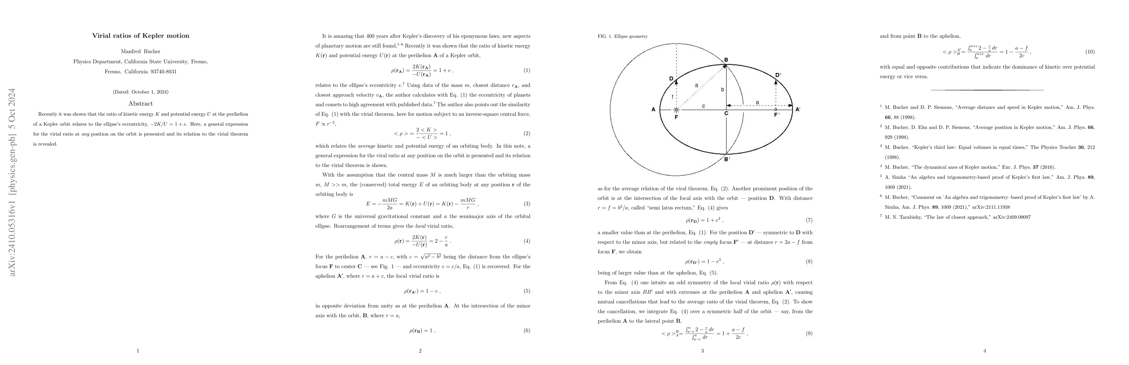 Thumbnail for Ratio of kinetic and potential energy of Kepler motion
