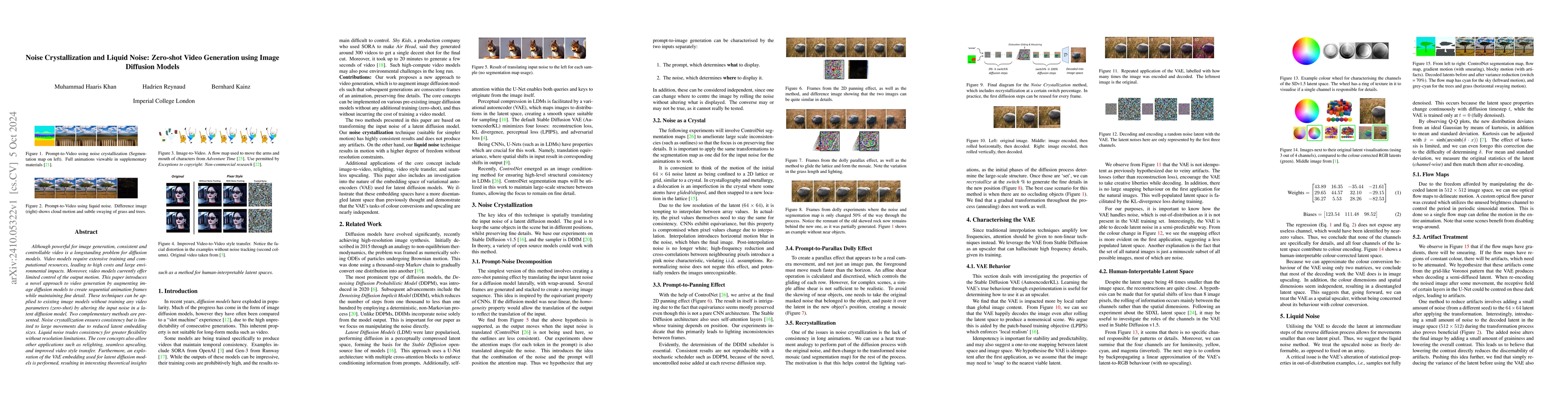 Thumbnail for Noise Crystallization and Liquid Noise: Zero-shot Video Generation using
  Image Diffusion Models