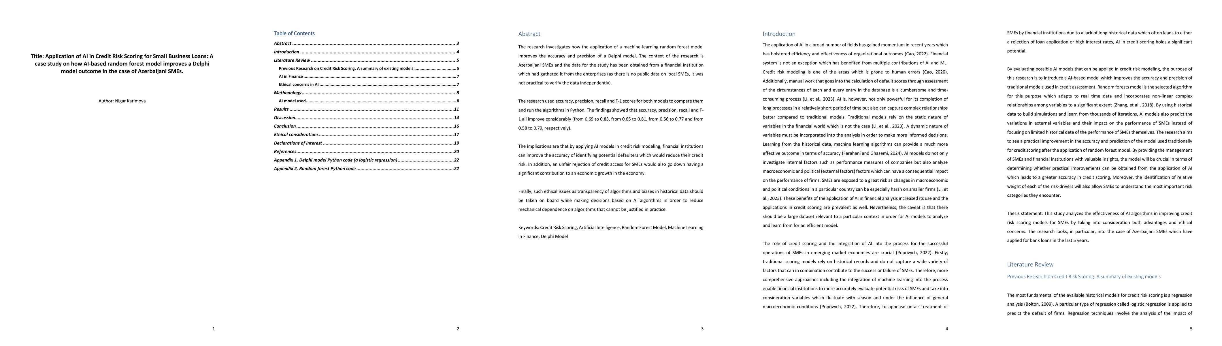 Thumbnail for Application of AI in Credit Risk Scoring for Small Business Loans: A
  case study on how AI-based random forest model improves a Delphi model
  outcome in the case of Azerbaijani SMEs