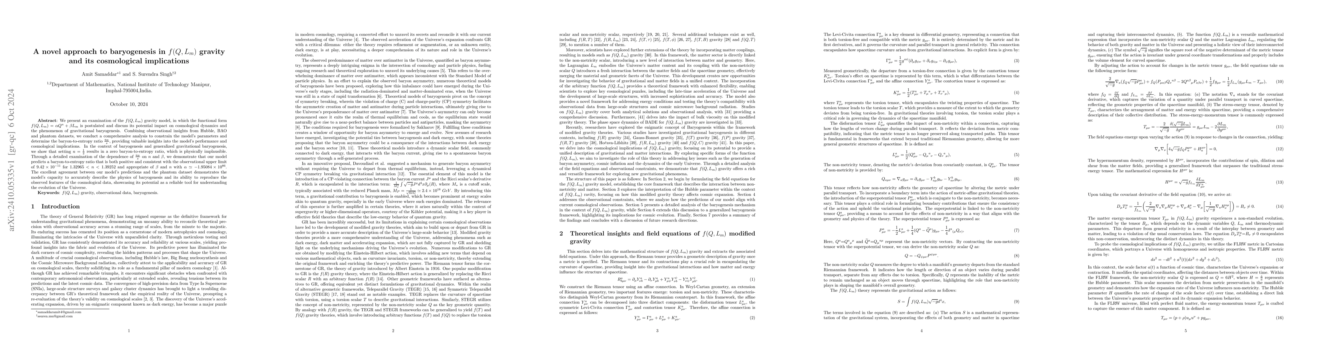 Thumbnail for A novel approach to baryogenesis in $f(Q,L_{m})$ gravity and its
  cosmological implications