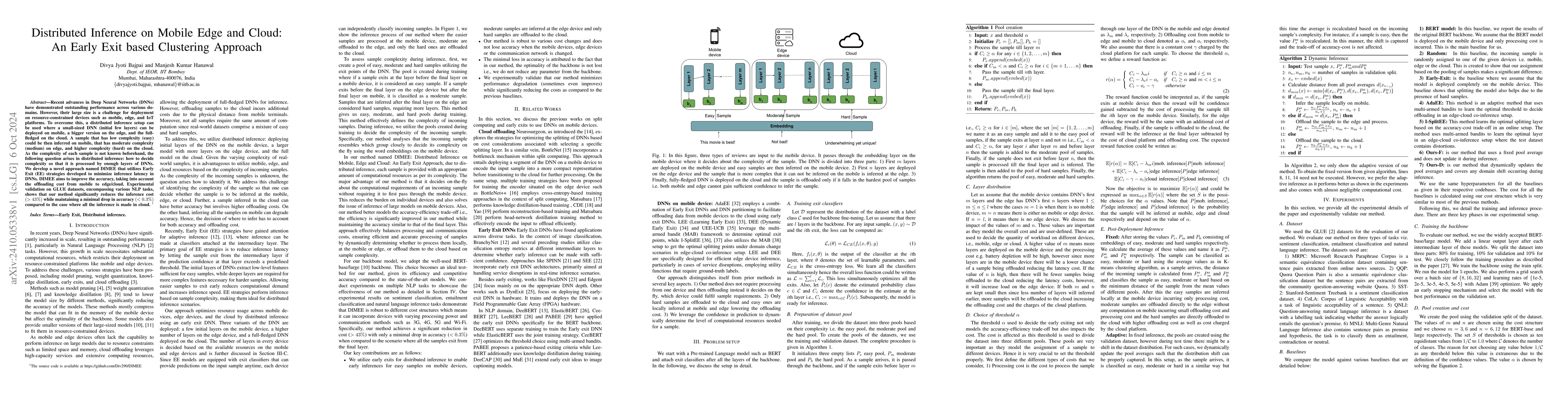 Thumbnail for Distributed Inference on Mobile Edge and Cloud: An Early Exit based
  Clustering Approach