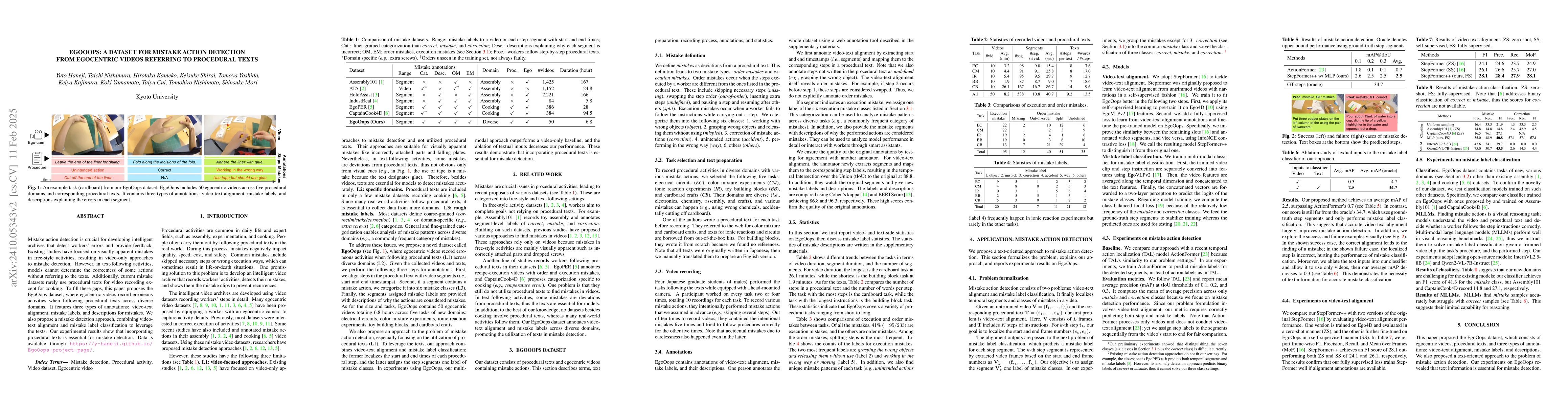 Thumbnail for EgoOops: A Dataset for Mistake Action Detection from Egocentric Videos
  with Procedural Texts