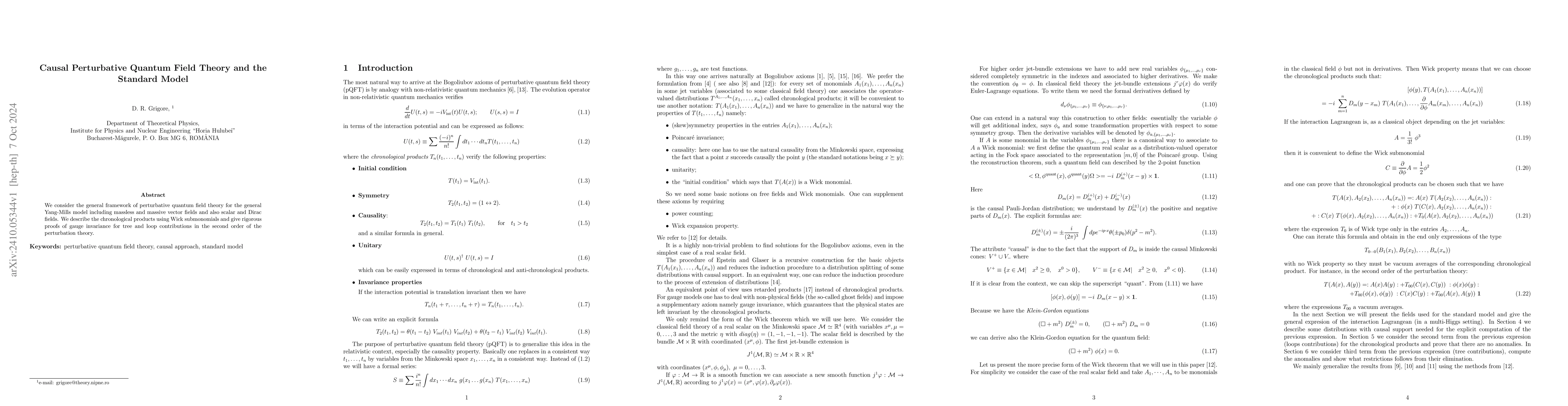 Thumbnail for Causal Perturbative Quantum Field Theory and the Standard Model
