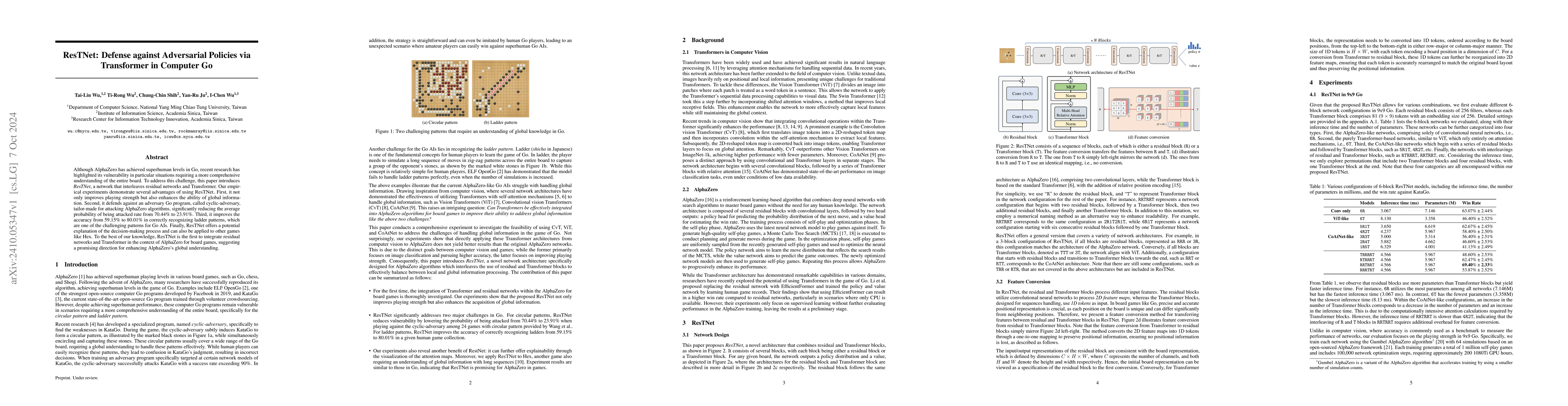 Thumbnail for ResTNet: Defense against Adversarial Policies via Transformer in
  Computer Go