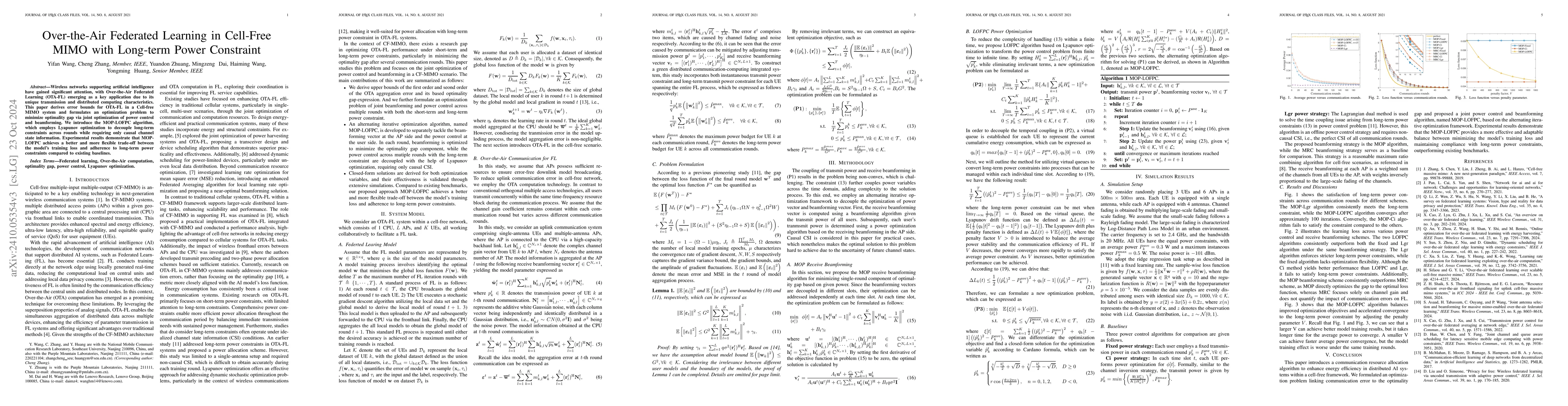 Thumbnail for Over-the-Air Federated Learning in Cell-Free MIMO with Long-term Power
  Constraint