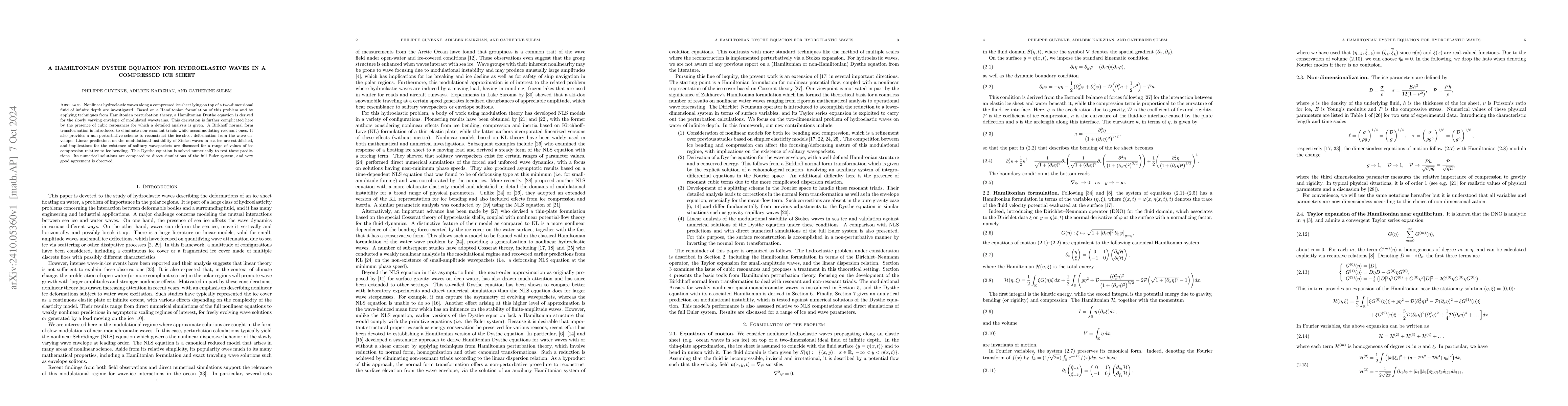 Thumbnail for A Hamiltonian Dysthe equation for hydroelastic waves in a compressed ice
  sheet