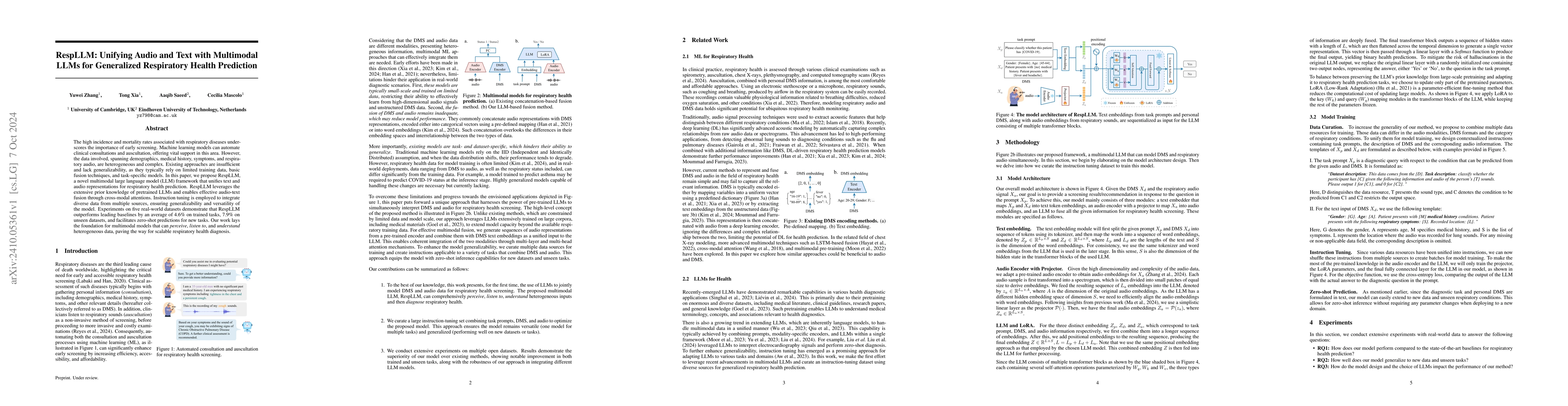 Thumbnail for RespLLM: Unifying Audio and Text with Multimodal LLMs for Generalized
  Respiratory Health Prediction