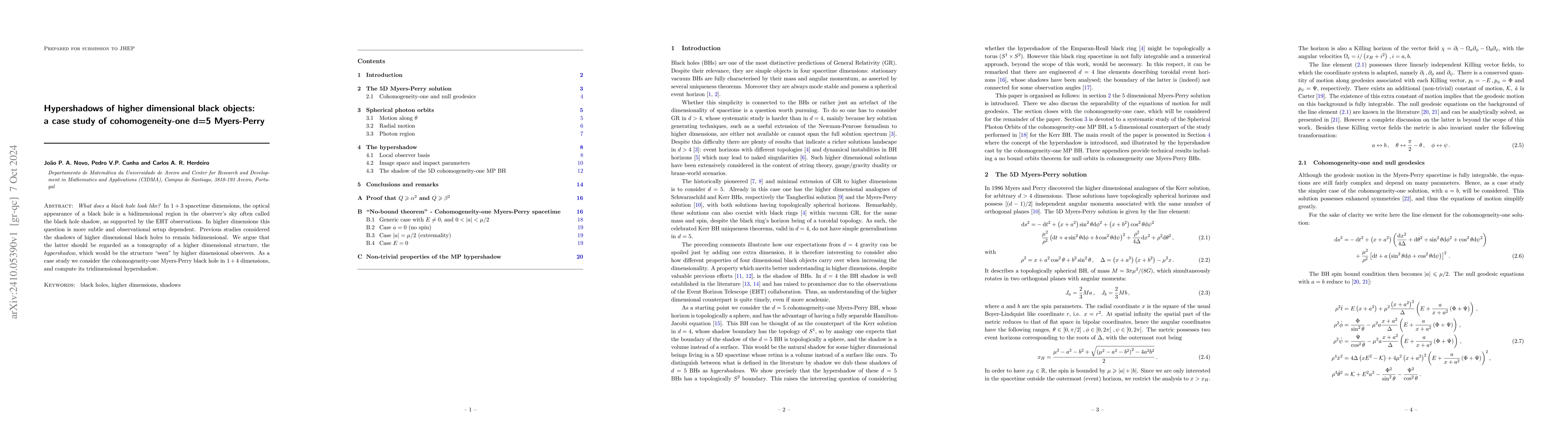 Thumbnail for Hypershadows of higher dimensional black objects: a case study of
  cohomogeneity-one d=5 Myers-Perry