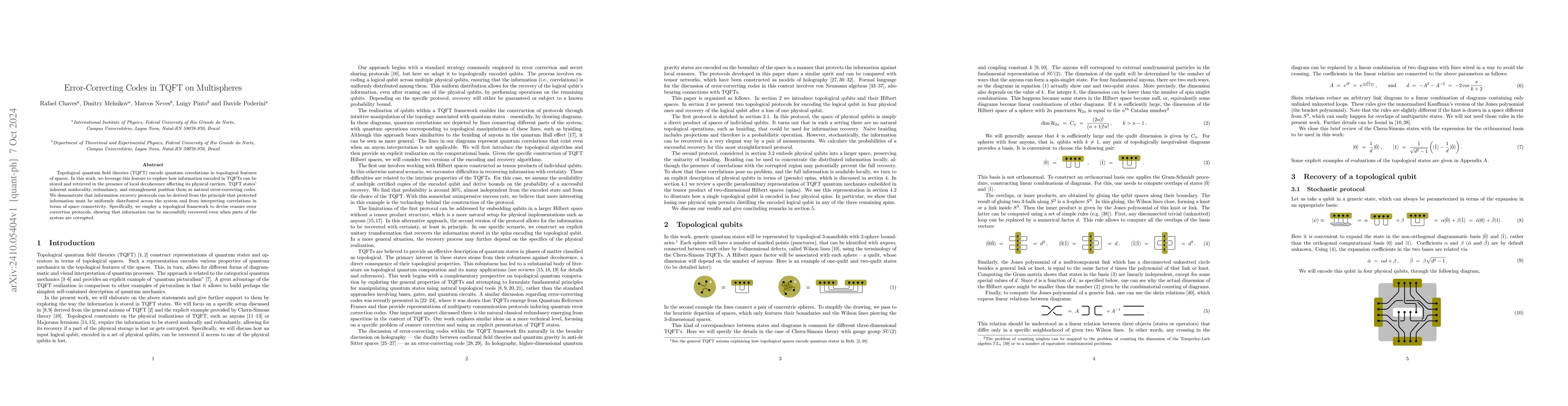 Thumbnail for Error-Correcting Codes in TQFT on Multispheres