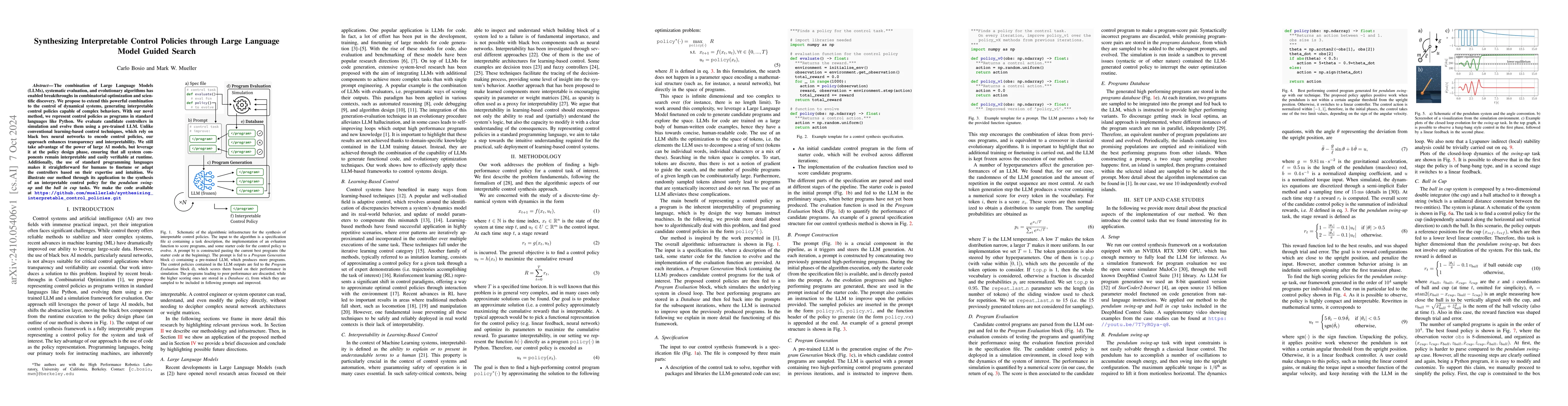 Thumbnail for Synthesizing Interpretable Control Policies through Large Language Model
  Guided Search