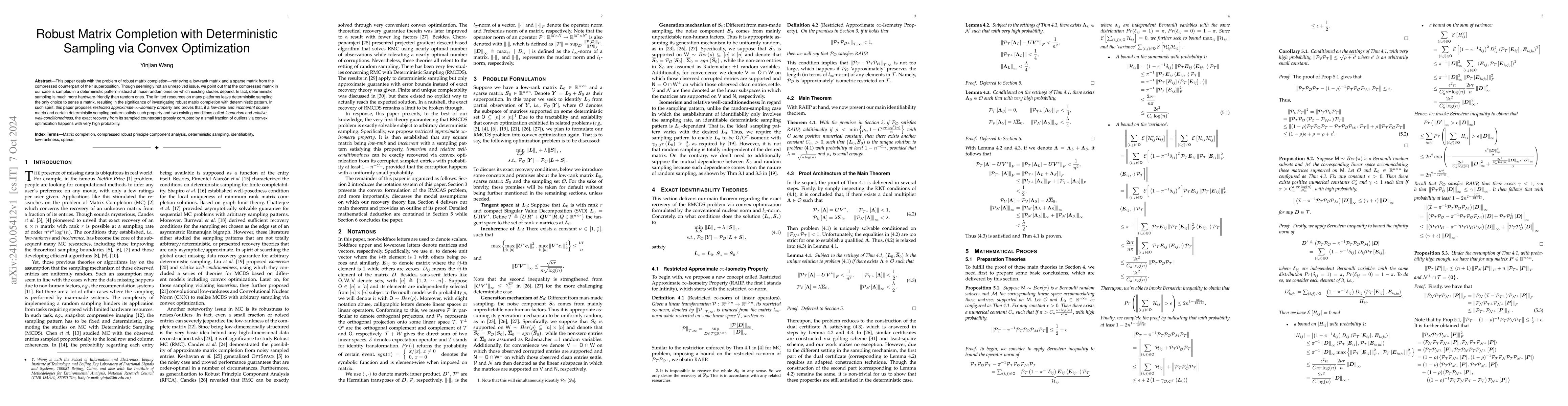 Thumbnail for Robust Matrix Completion with Deterministic Sampling via Convex
  Optimization