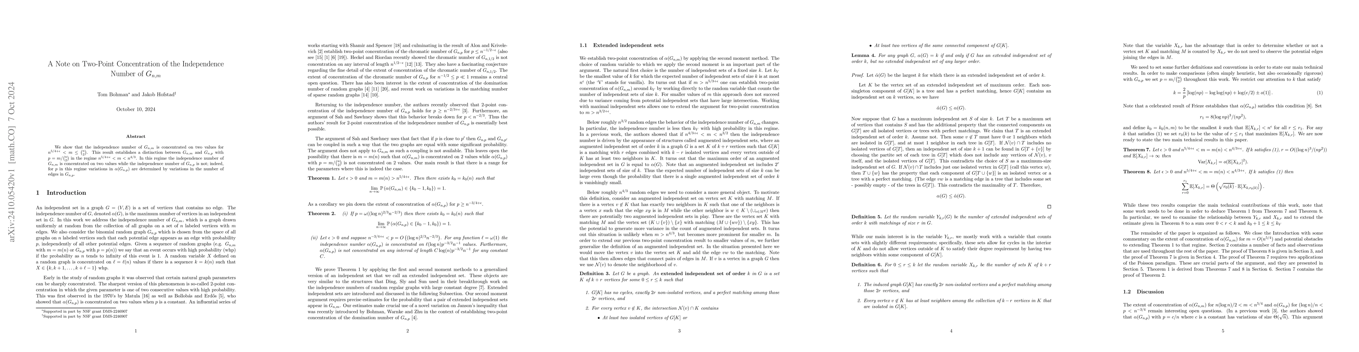 Thumbnail for A note on Two-Point Concentration of the Independence Number of
  $G_{n,m}$