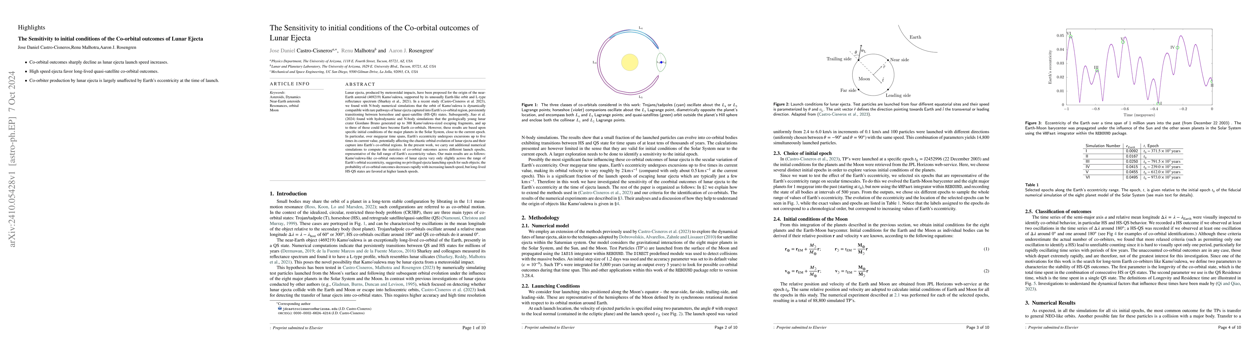 Thumbnail for The Sensitivity to initial conditions of the Co-orbital outcomes of
  Lunar Ejecta