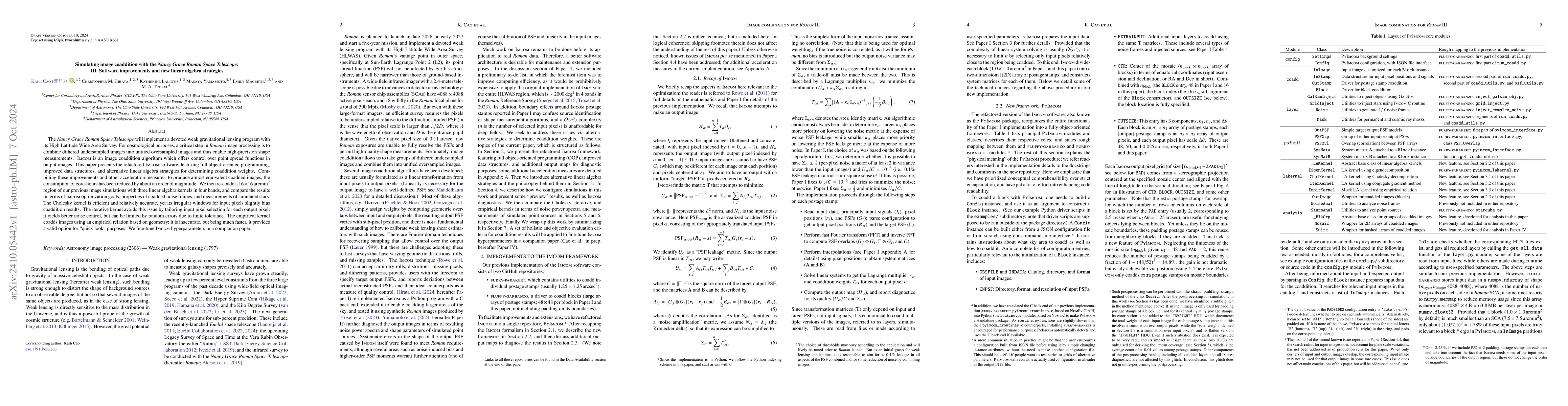 Thumbnail for Simulating image coaddition with the Nancy Grace Roman Space Telescope:
  III. Software improvements and new linear algebra strategies