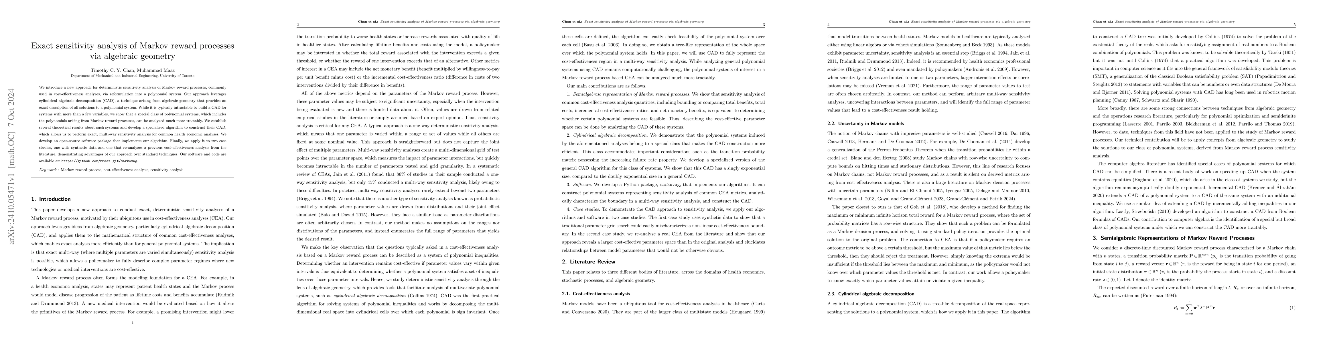 Thumbnail for Exact sensitivity analysis of Markov reward processes via algebraic
  geometry