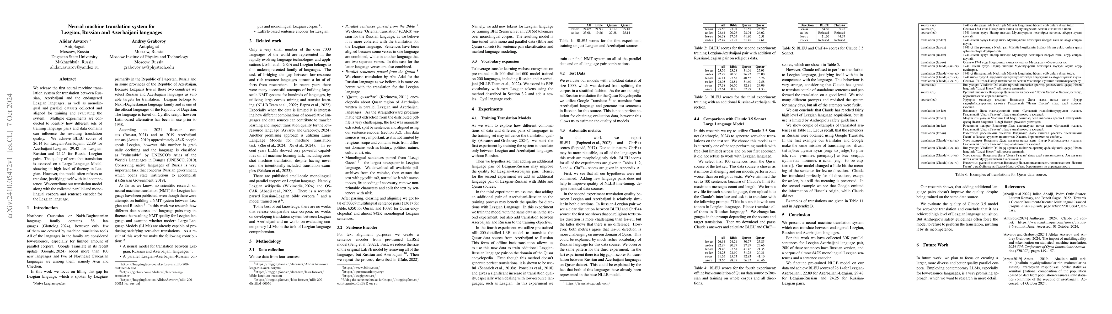 Thumbnail for Neural machine translation system for Lezgian, Russian and Azerbaijani
  languages