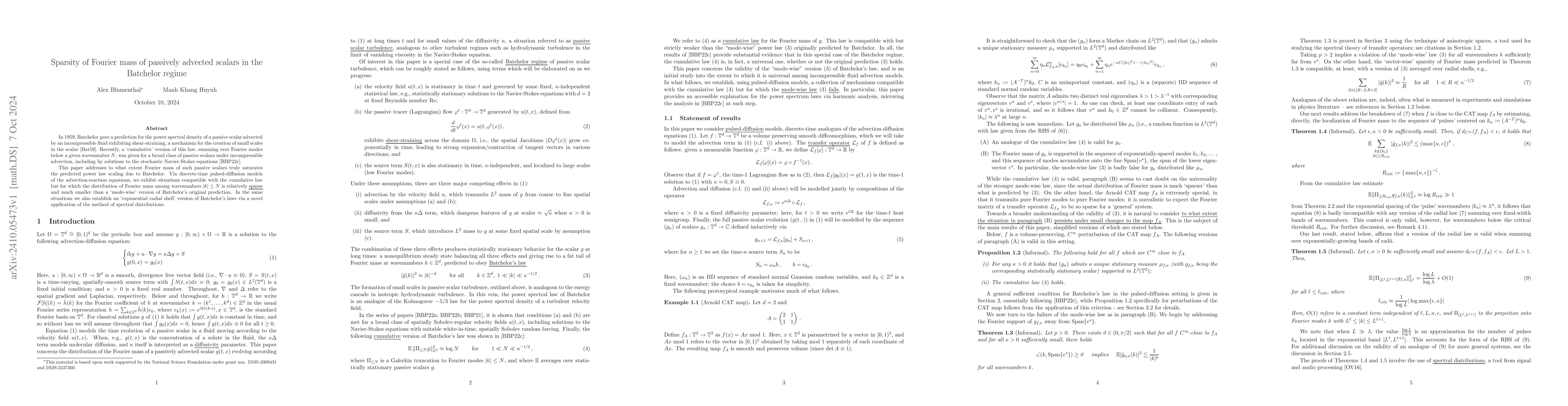Thumbnail for Sparsity of Fourier mass of passively advected scalars in the Batchelor
  regime