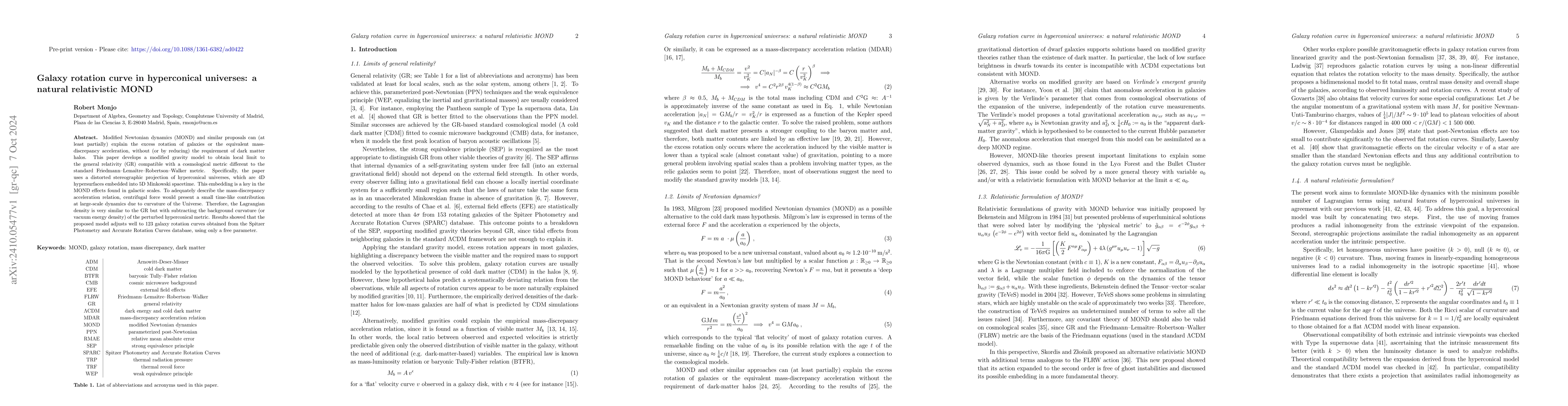 Thumbnail for Galaxy rotation curve in hyperconical universes: a natural relativistic
  MOND