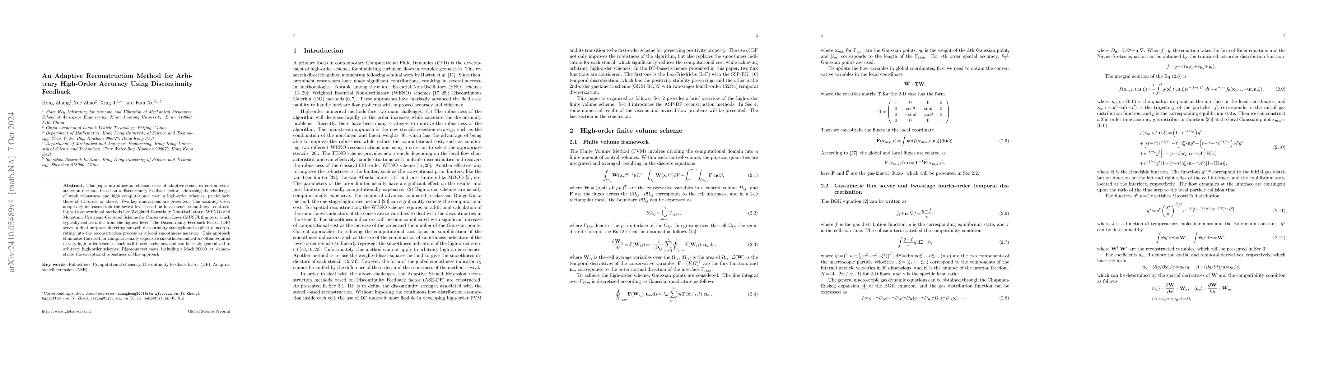 Thumbnail for An Adaptive Reconstruction Method for Arbitrary High-Order Accuracy
  Using Discontinuity Feedback
