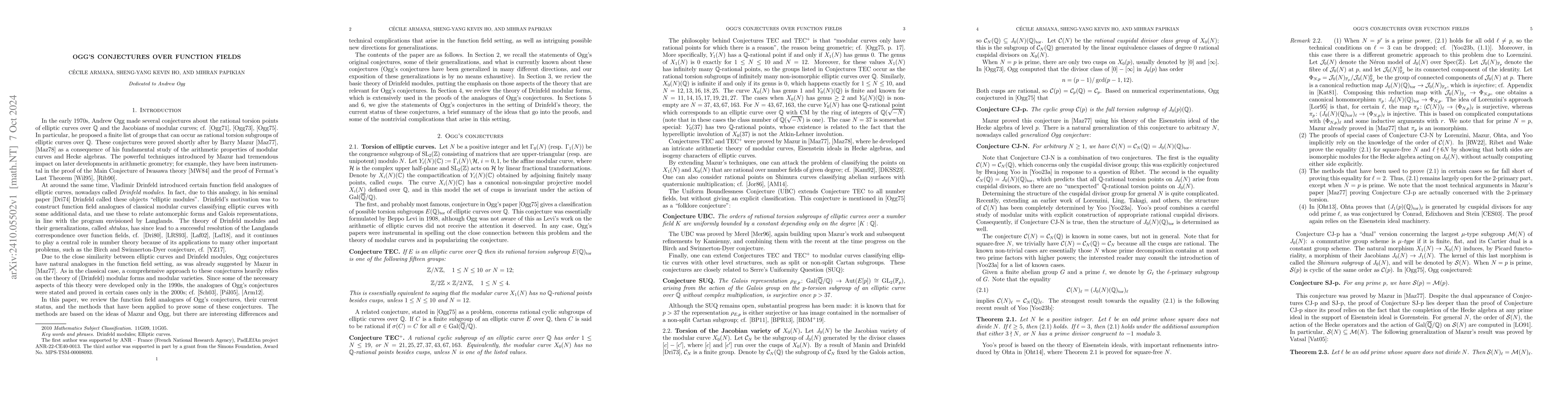 Thumbnail for Ogg's conjectures over function fields