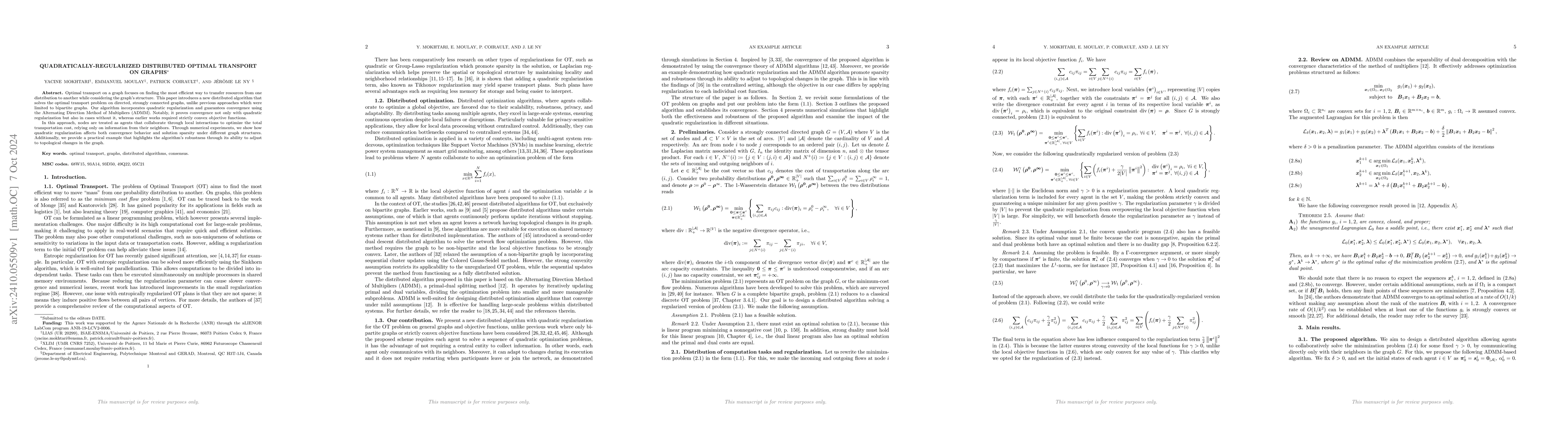 Thumbnail for Quadratically-Regularized Distributed Optimal Transport on Graphs