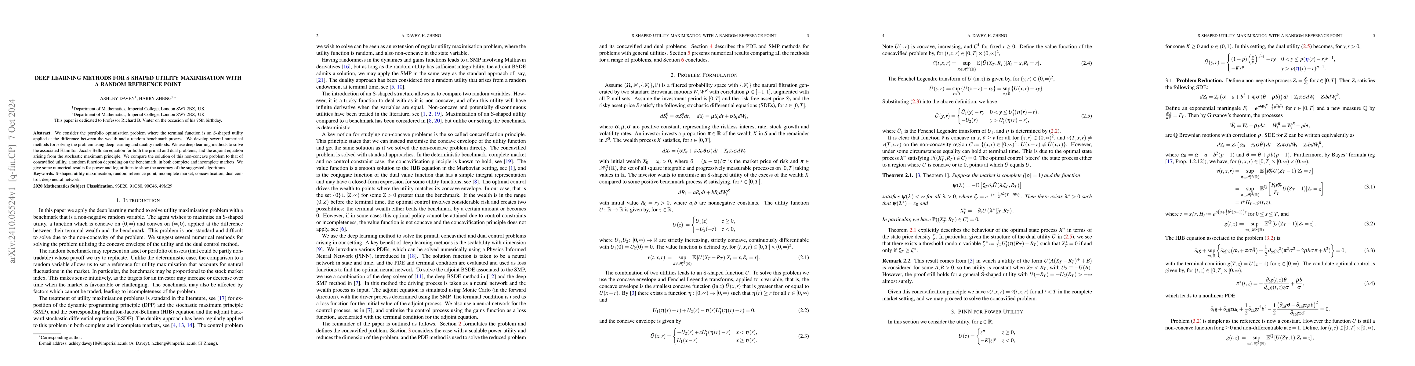 Thumbnail for Deep Learning Methods for S Shaped Utility Maximisation with a Random
  Reference Point