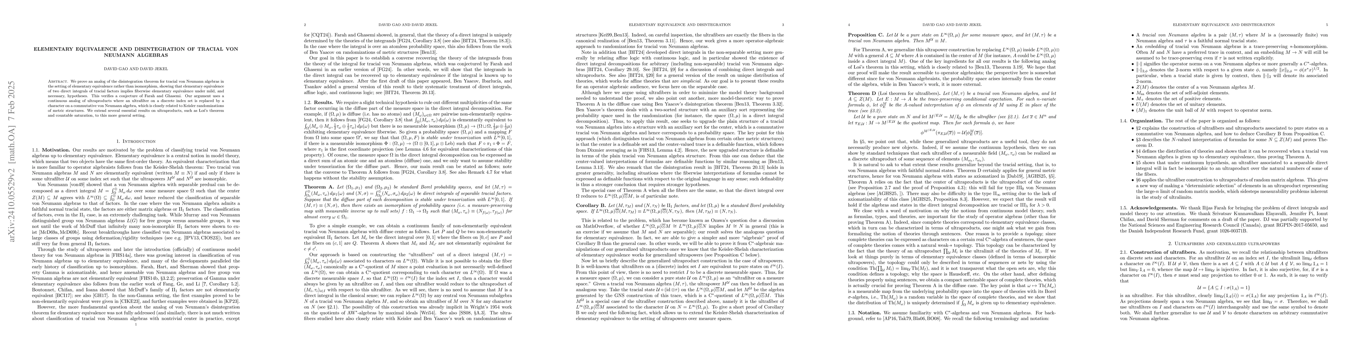 Thumbnail for Elementary equivalence and disintegration of tracial von Neumann
  algebras
