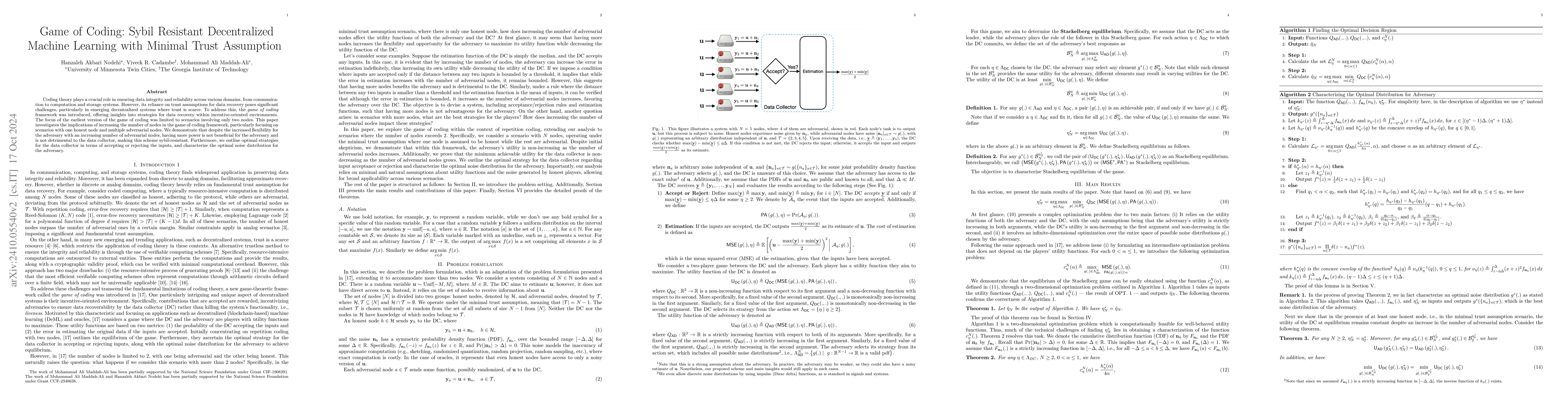 Thumbnail for Game of Coding: Sybil Resistant Decentralized Machine Learning with
  Minimal Trust Assumption