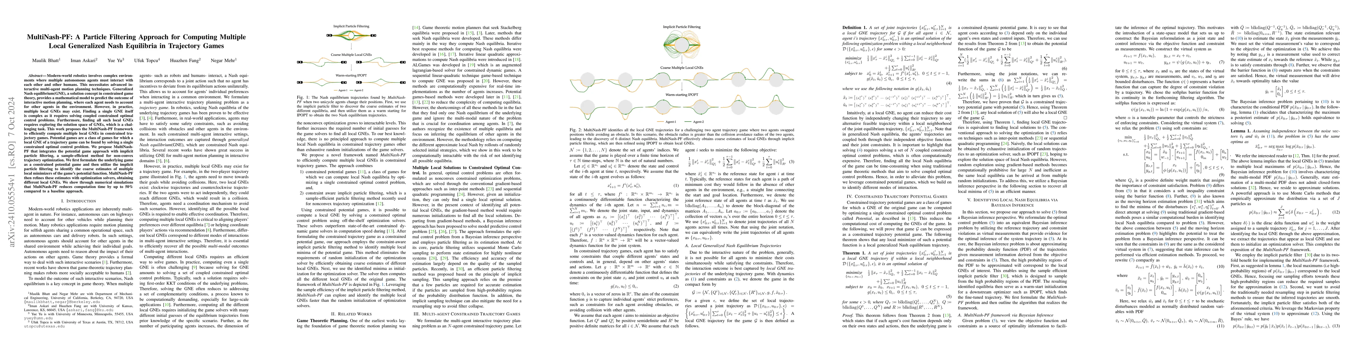 Thumbnail for MultiNash-PF: A Particle Filtering Approach for Computing Multiple Local
  Generalized Nash Equilibria in Trajectory Games
