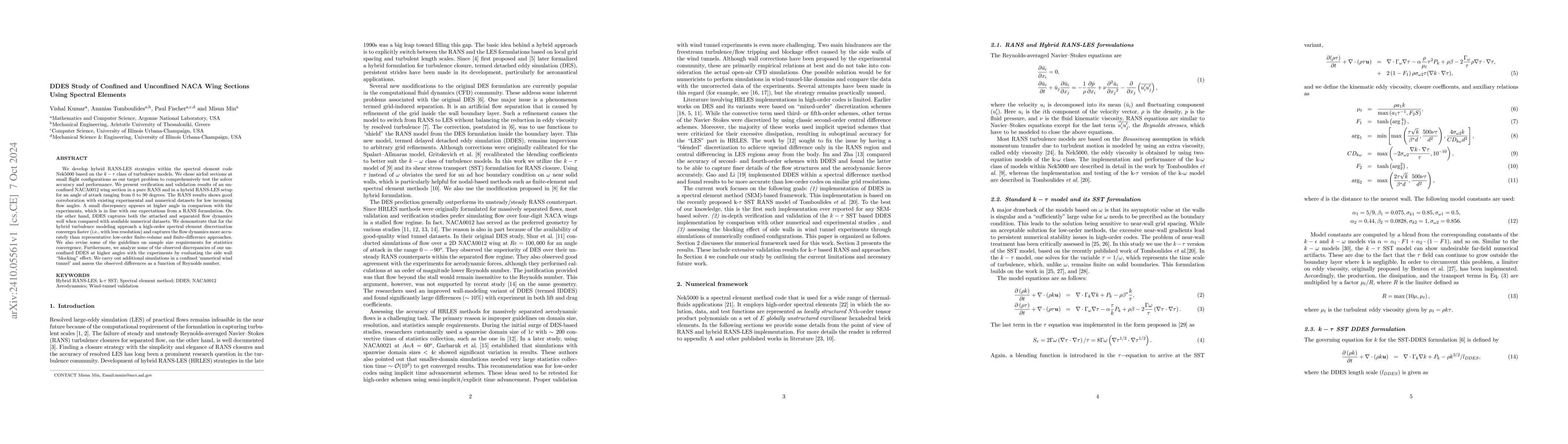 Thumbnail for DDES Study of Confined and Unconfined NACA Wing Sections Using Spectral
  Elements
