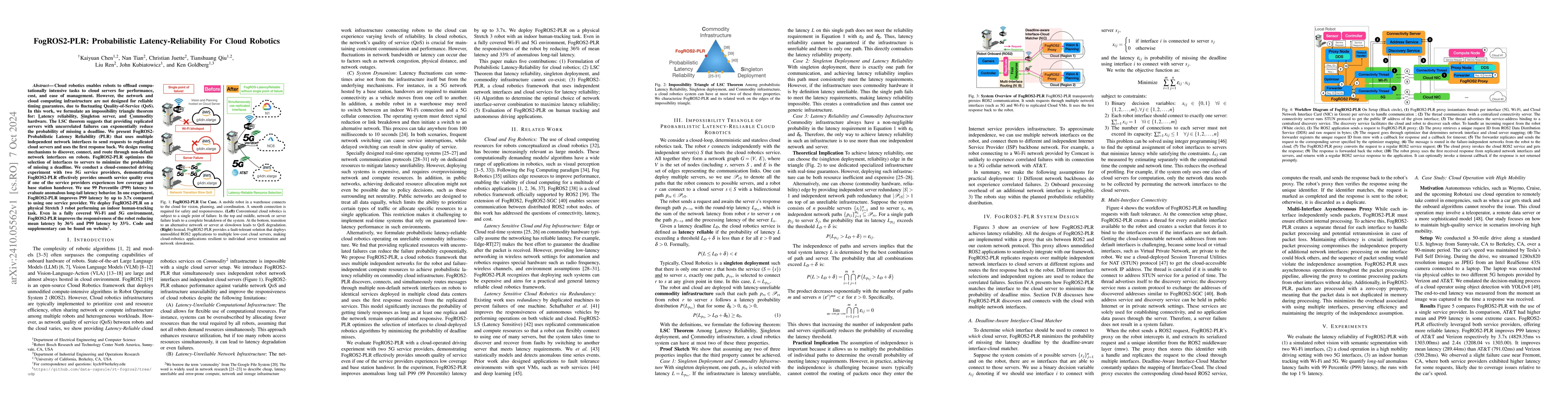 Thumbnail for FogROS2-PLR: Probabilistic Latency-Reliability For Cloud Robotics