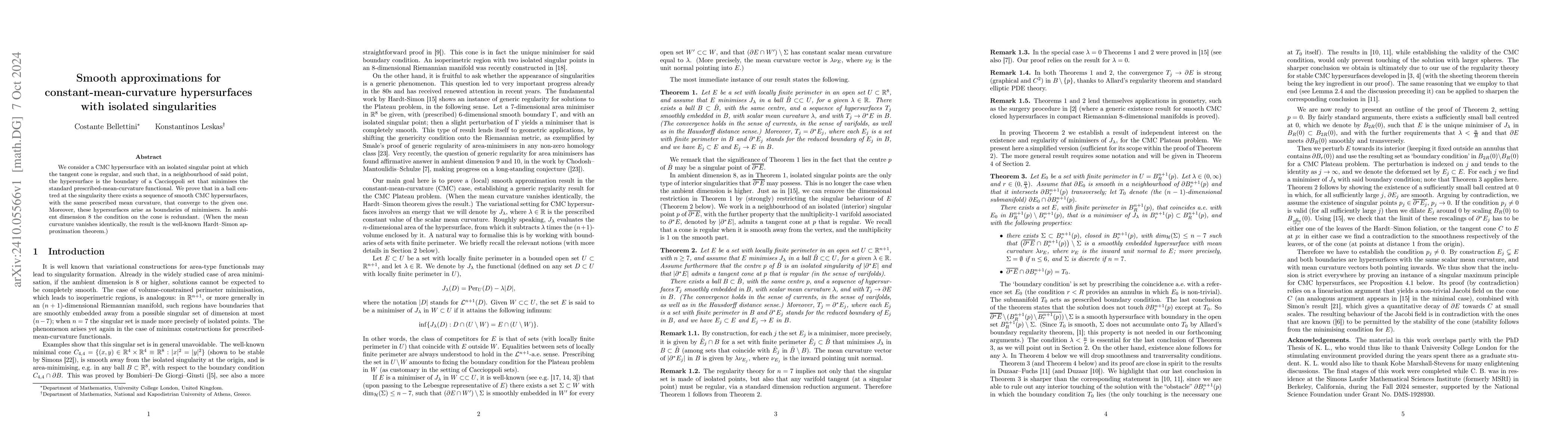 Thumbnail for Smooth approximations for constant-mean-curvature hypersurfaces with
  isolated singularities