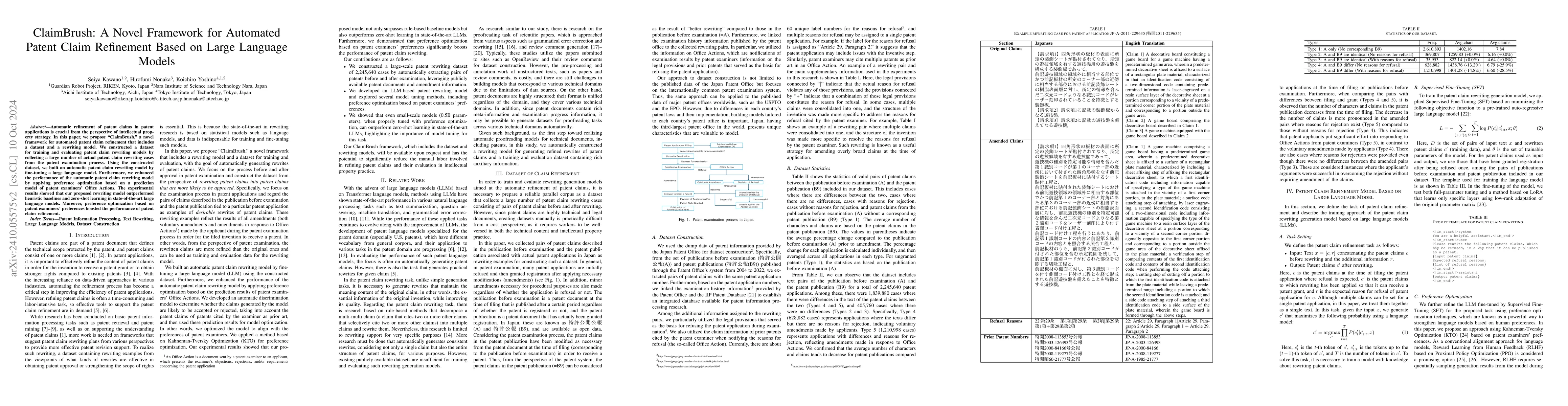 Thumbnail for ClaimBrush: A Novel Framework for Automated Patent Claim Refinement
  Based on Large Language Models